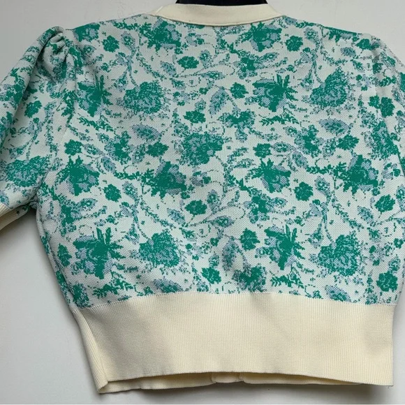 ZARA Jacquard Cream Silver Green Knit Cardigan Size Medium - Picture 4 of 4